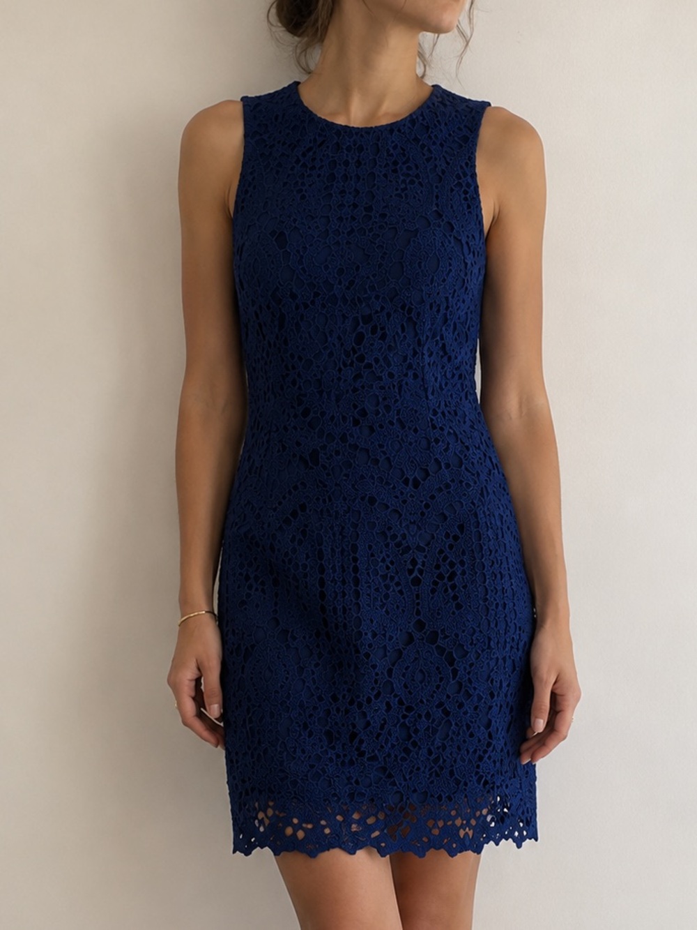 eliza j navy blue lace dress | Dresses | Eliza J Scalloped Sheath Womens Size 4 Midi dress
